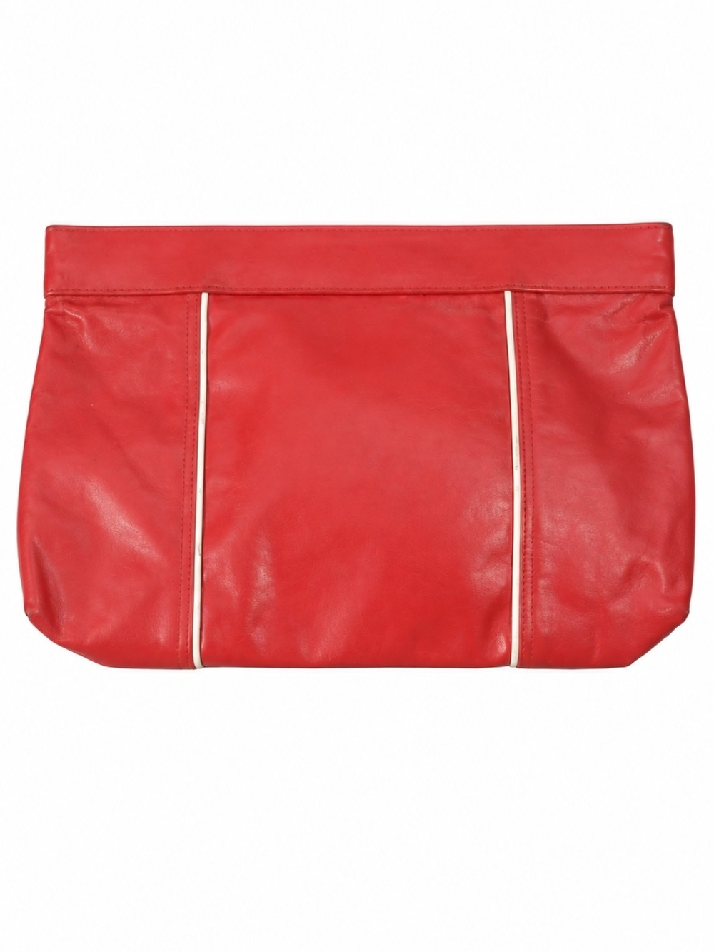 Vintage Rare Red Leather Clutch W/White Piping "Fabulous Find!"